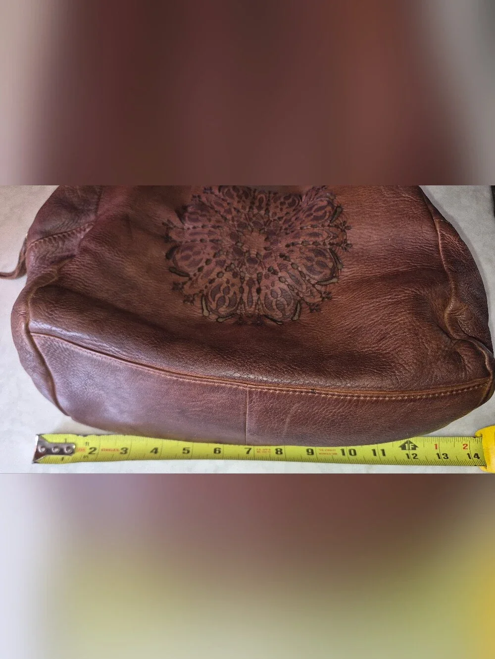100% Leather BOHO Top Shoulder Bag W/ Intricate Mandala Cutout